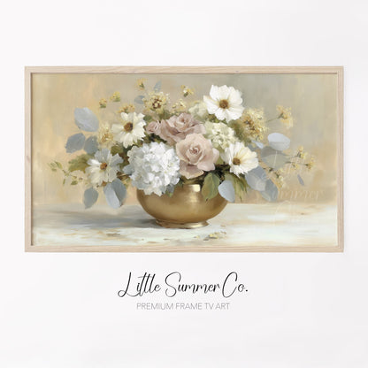 Rose Daisy Bouquet Frame TV Art displayed on a TV