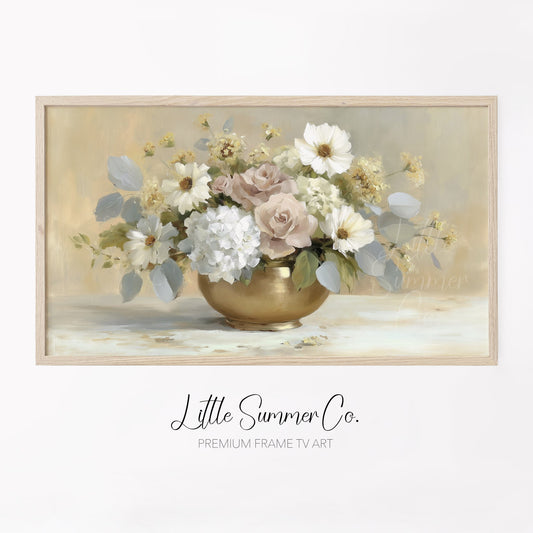 Rose Daisy Bouquet Frame TV Art displayed on a TV