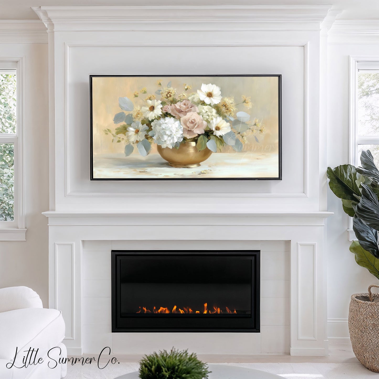Rose Daisy Bouquet Frame TV Art displayed on a TV