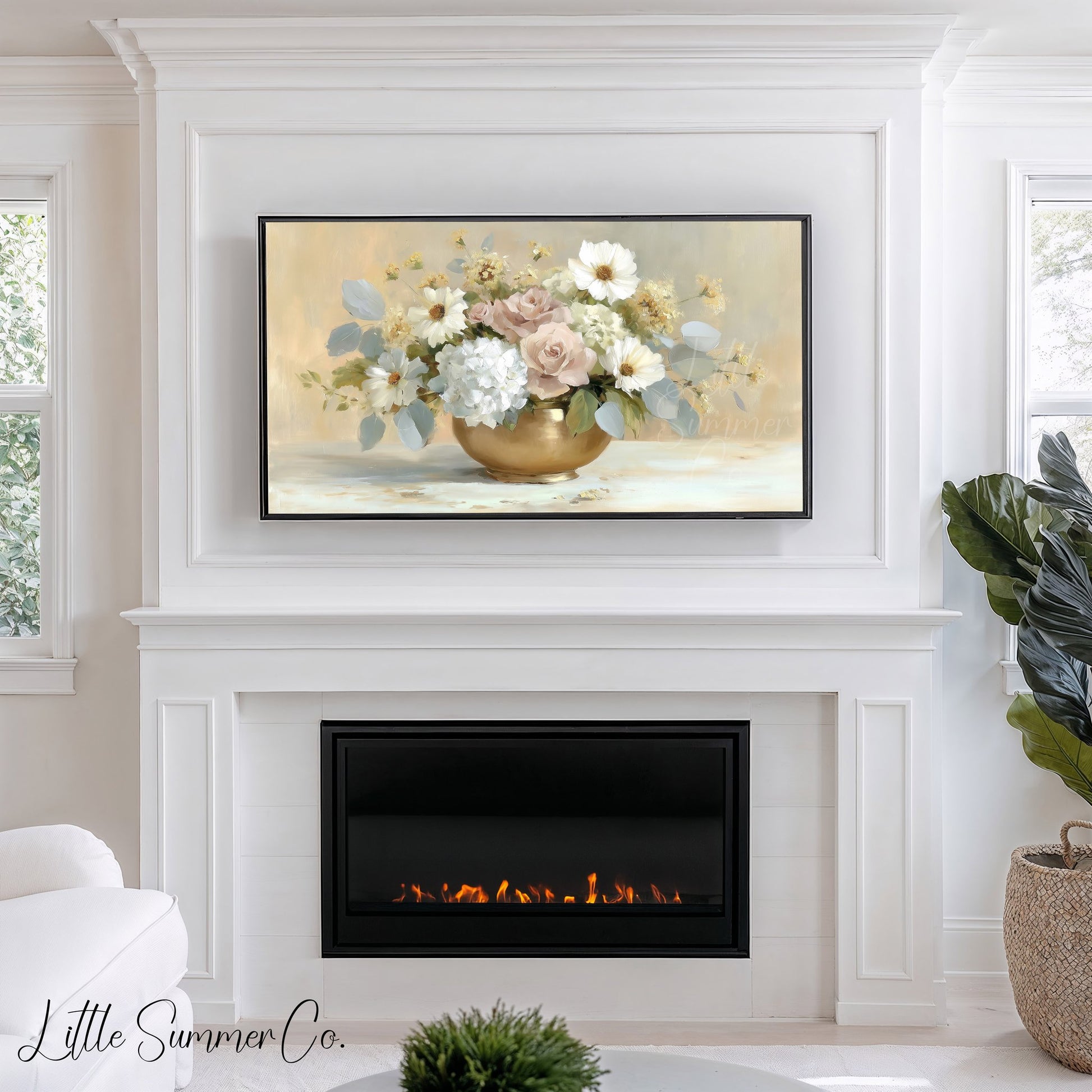 Rose Daisy Bouquet Frame TV Art displayed on a TV