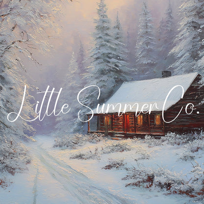 Snowy Forest Cabin Warm Glow Frame TV Art displayed on a TV