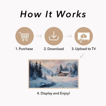 Mountain Cabin Stream Frame TV Art displayed on a TV