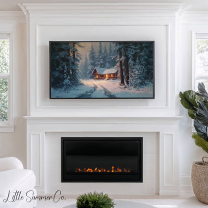 Snowy Cabin Path Frame TV Art displayed on a TV