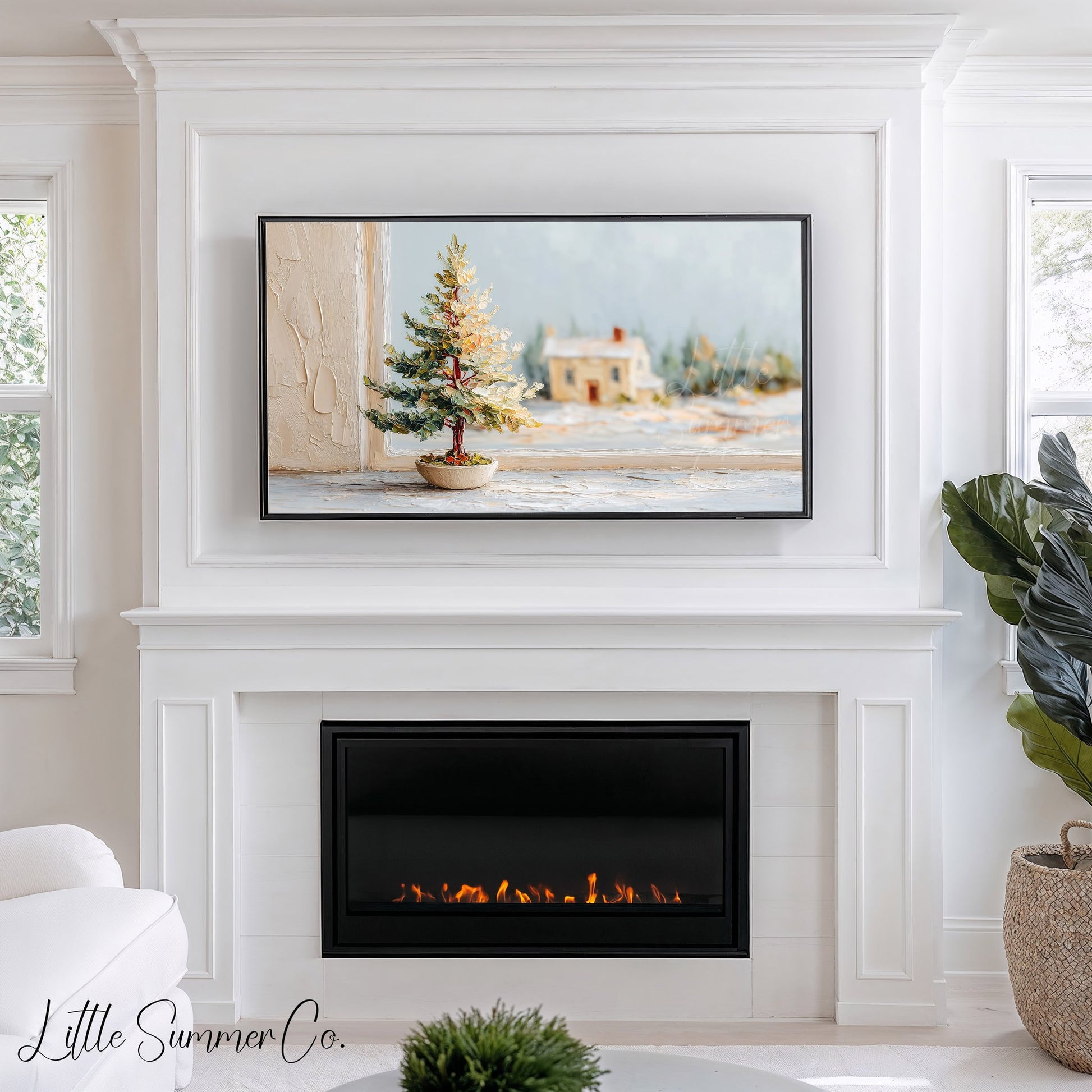 Winter Window Tree Frame TV Art displayed on a TV