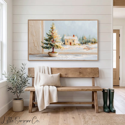 Winter Window Tree Frame TV Art displayed on a TV