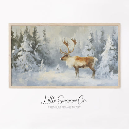 Forest Reindeer Frame TV Art displayed on a TV