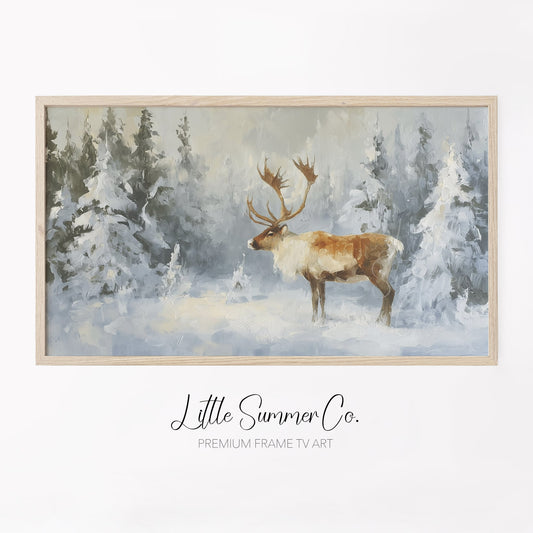 Forest Reindeer Frame TV Art displayed on a TV