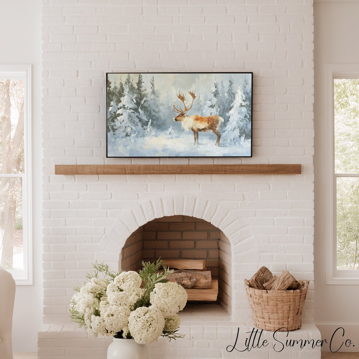 Forest Reindeer Frame TV Art displayed on a TV