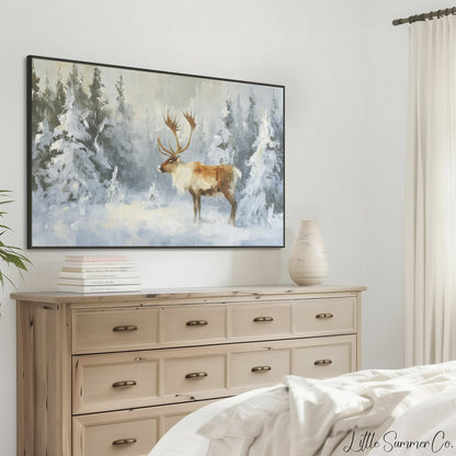 Forest Reindeer Frame TV Art displayed on a TV