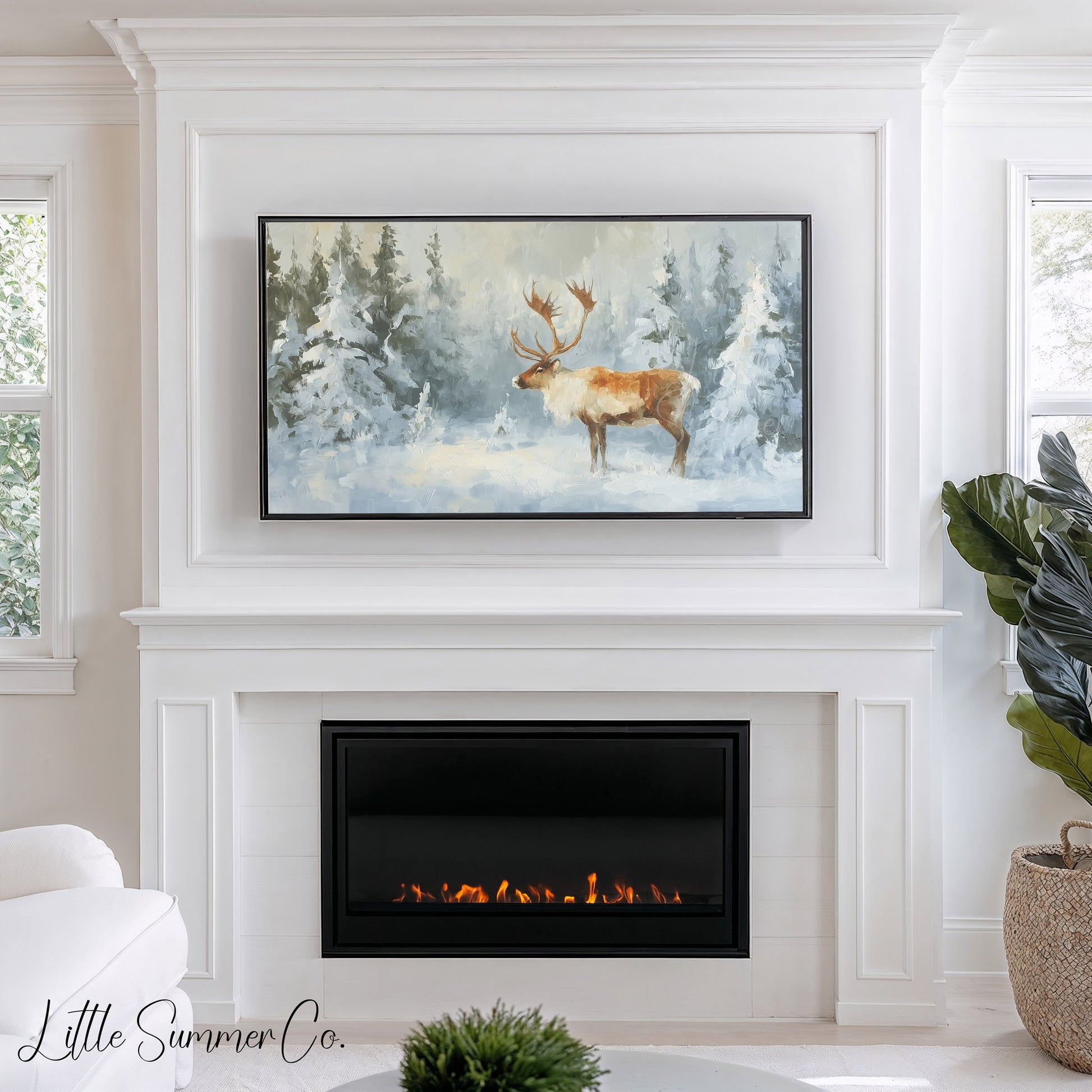 Forest Reindeer Frame TV Art displayed on a TV