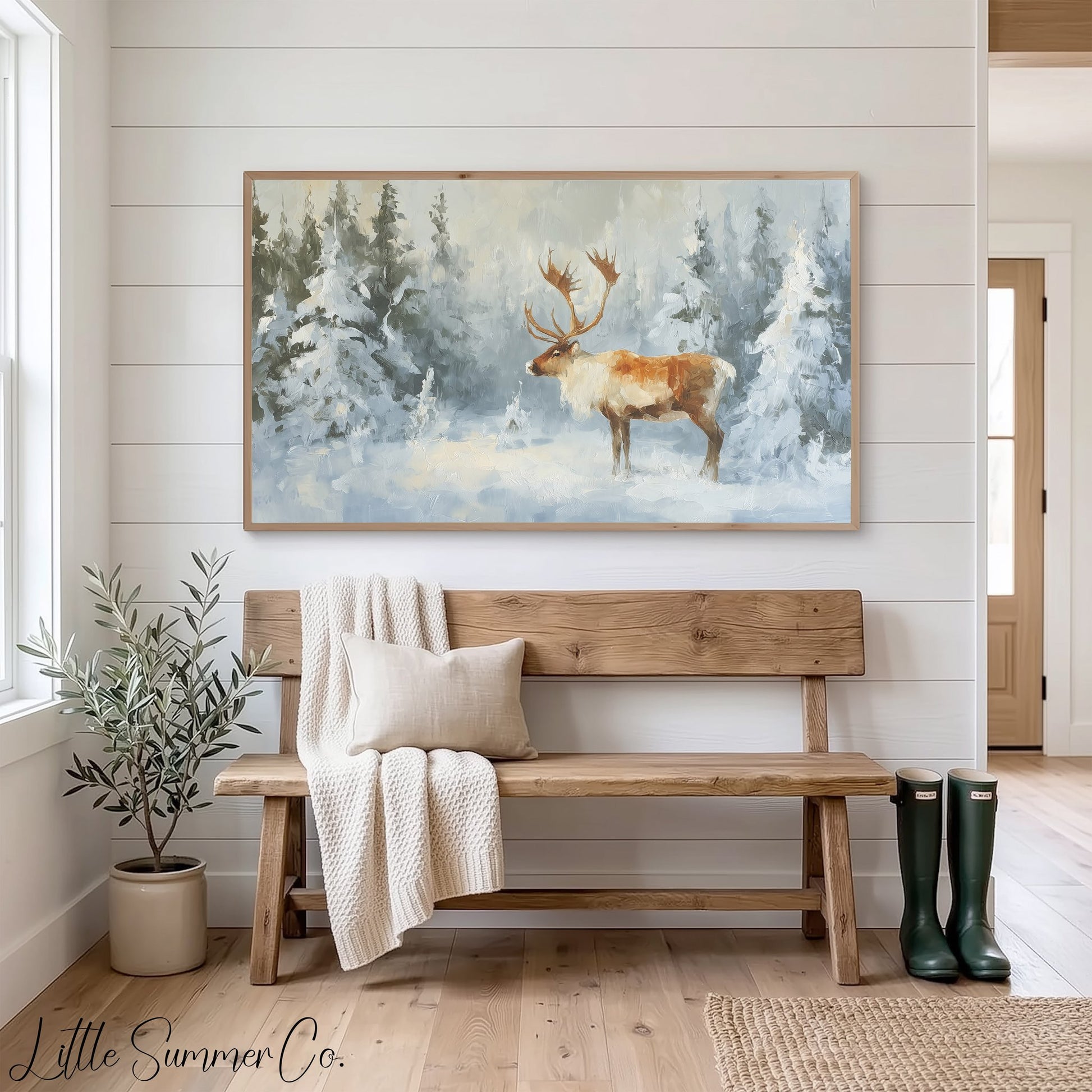 Forest Reindeer Frame TV Art displayed on a TV