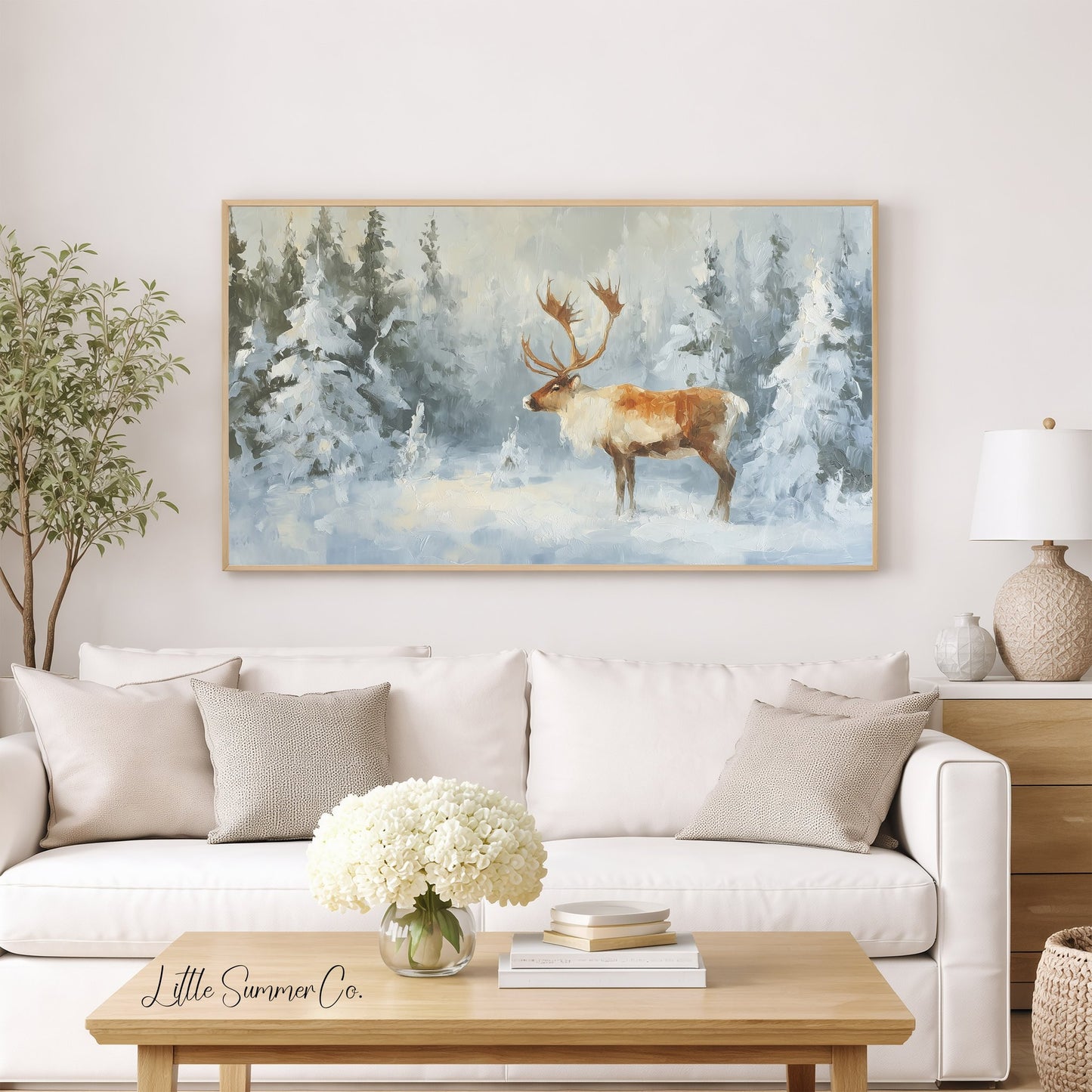 Forest Reindeer Frame TV Art displayed on a TV