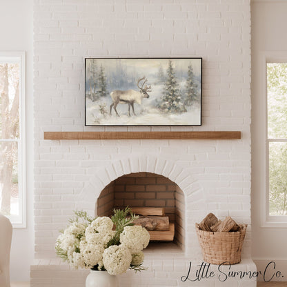 Snowy Reindeer Frame TV Art displayed on a TV