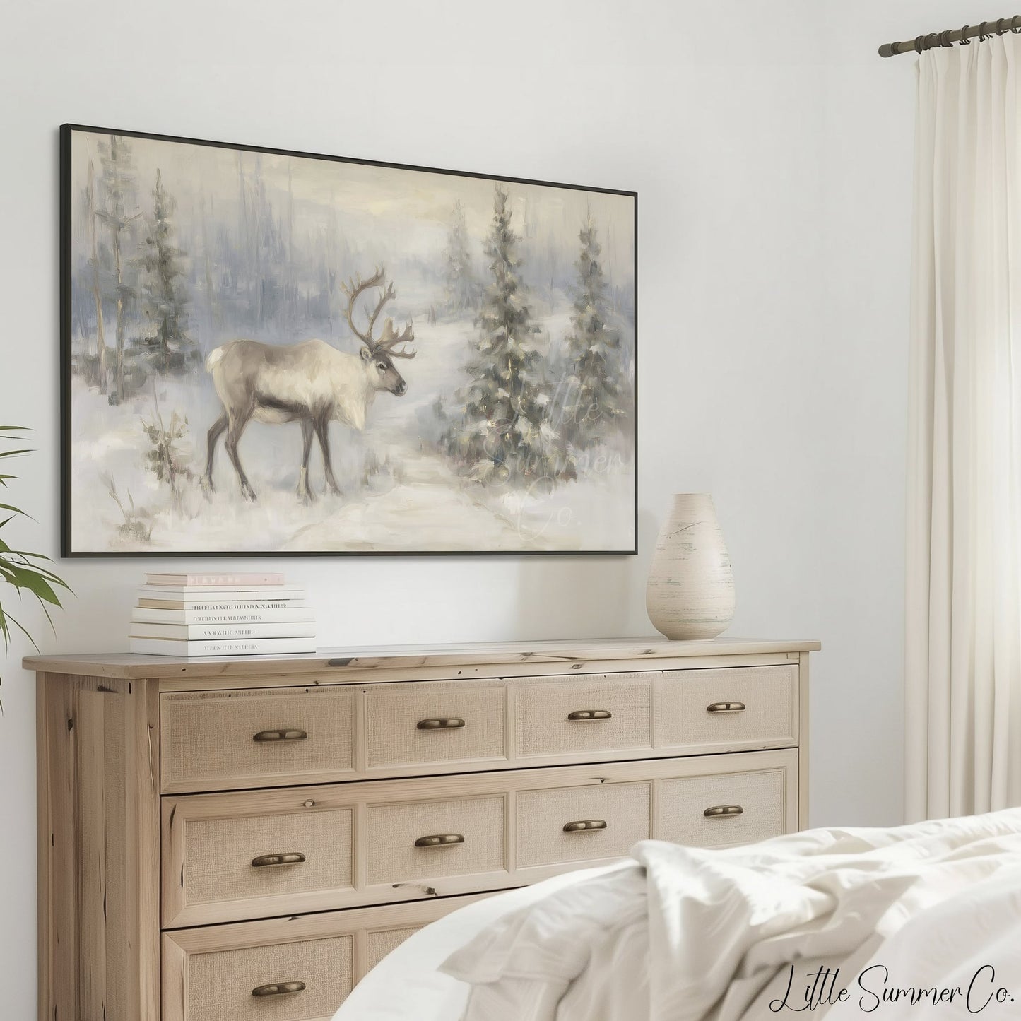 Snowy Reindeer Frame TV Art displayed on a TV