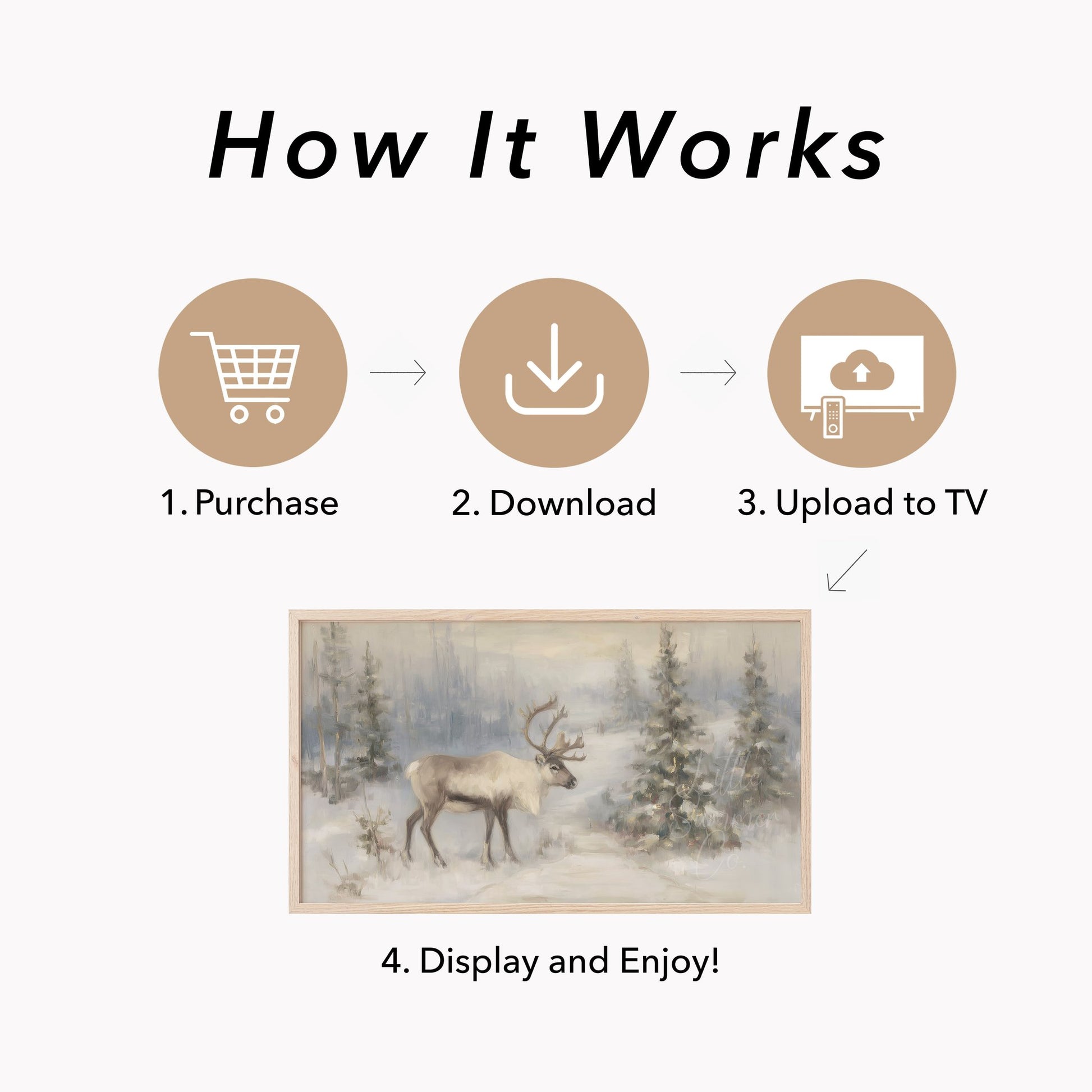 Snowy Reindeer Frame TV Art displayed on a TV
