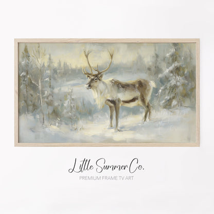 Winter Reindeer Frame TV Art displayed on a TV
