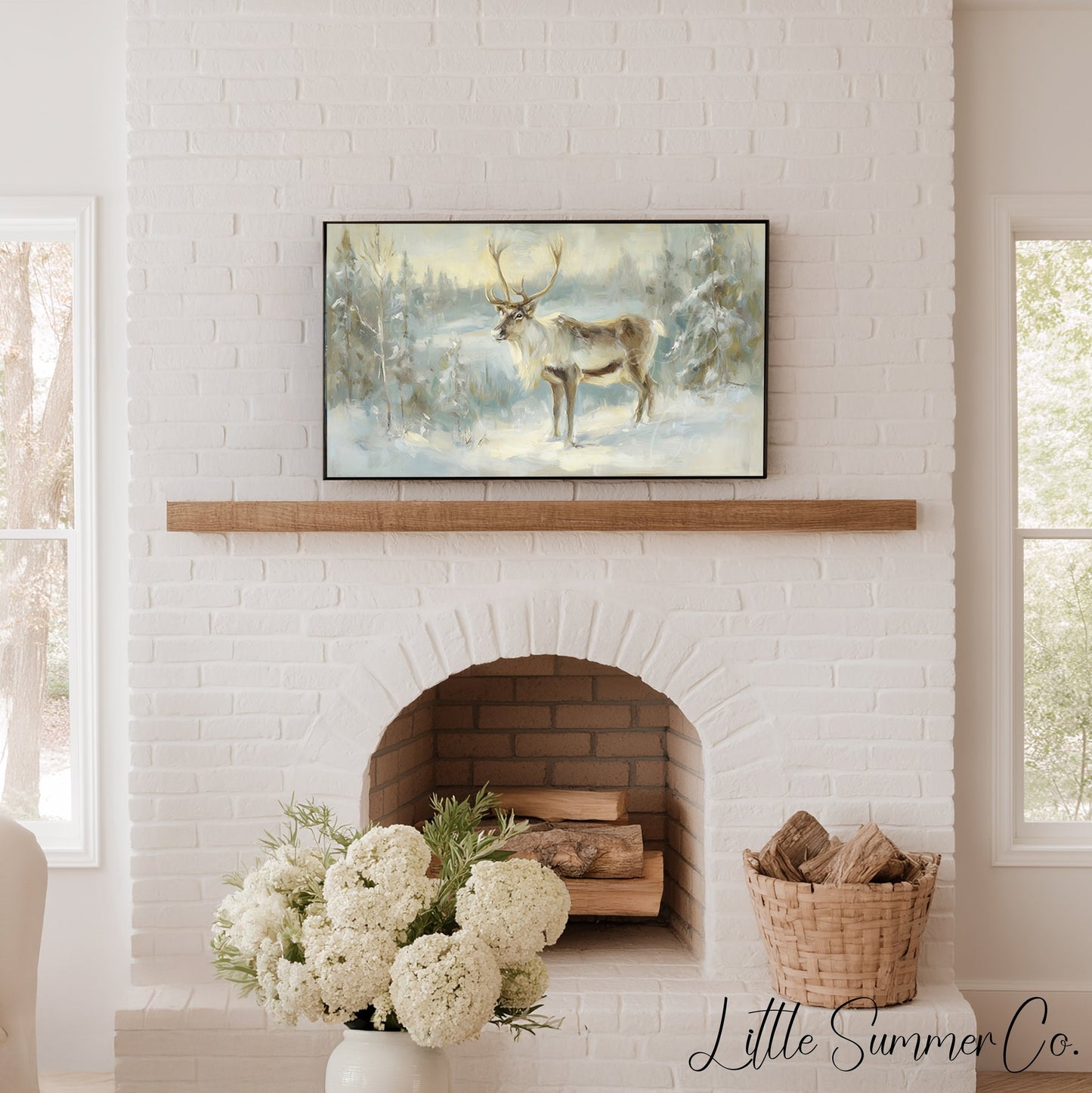 Winter Reindeer Frame TV Art displayed on a TV