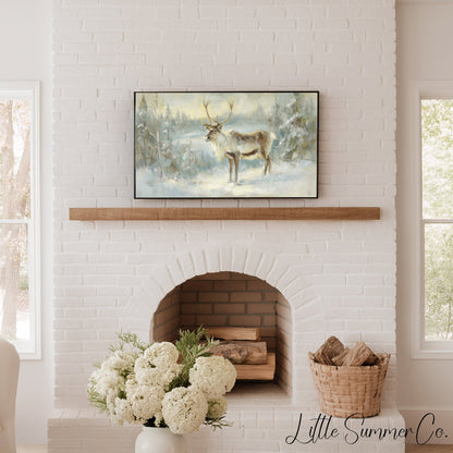 Winter Reindeer Frame TV Art displayed on a TV