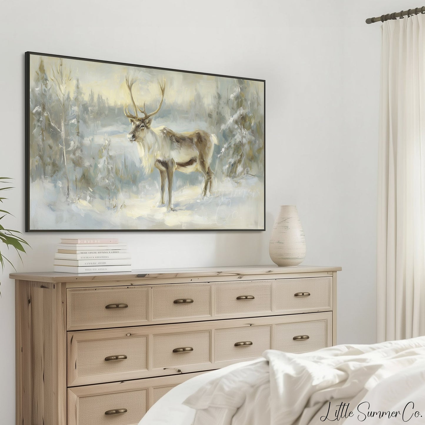 Winter Reindeer Frame TV Art displayed on a TV
