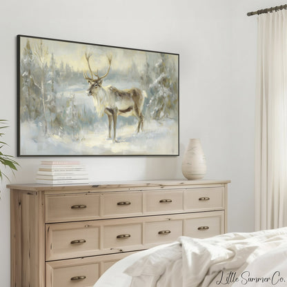 Winter Reindeer Frame TV Art displayed on a TV