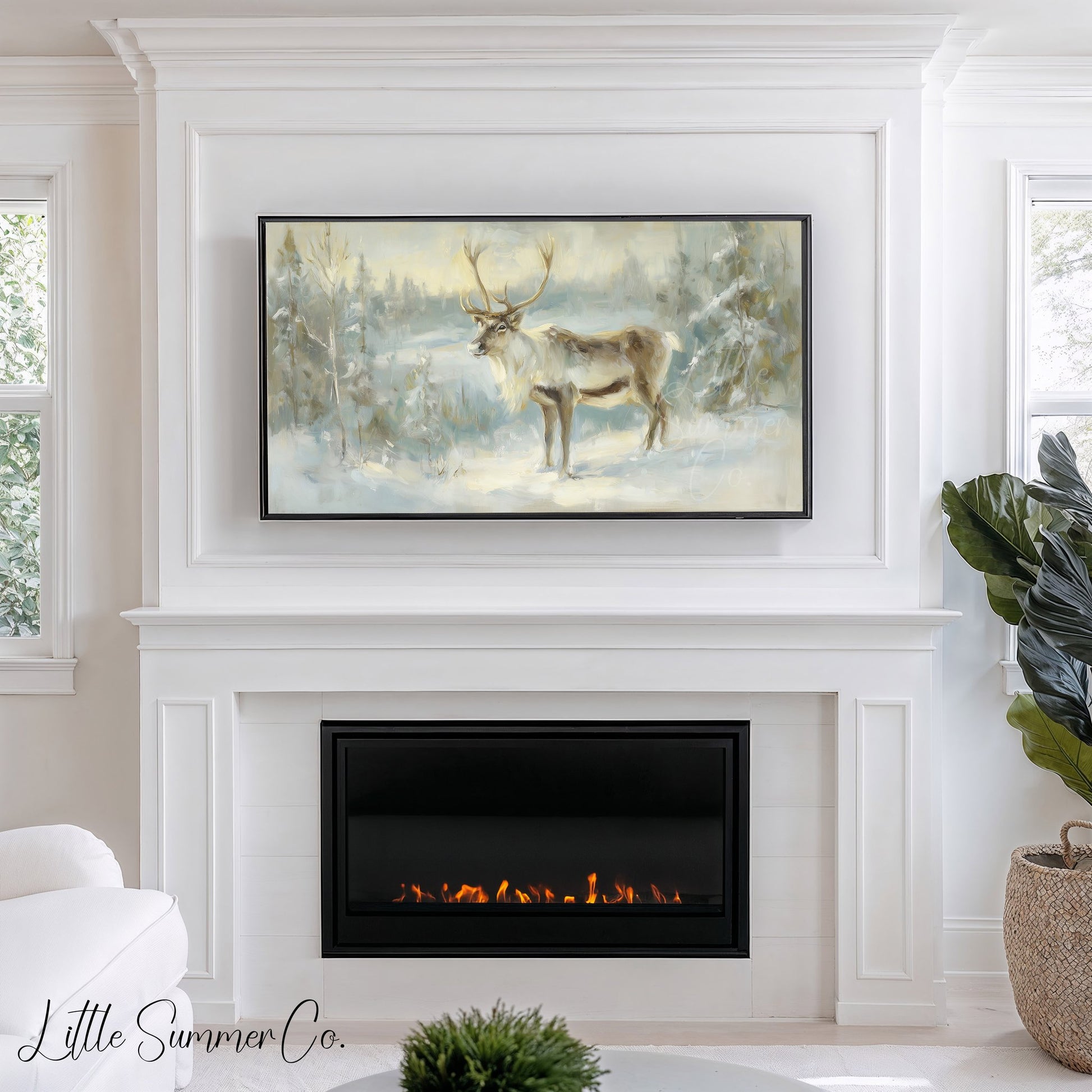 Winter Reindeer Frame TV Art displayed on a TV