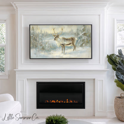 Winter Reindeer Frame TV Art displayed on a TV