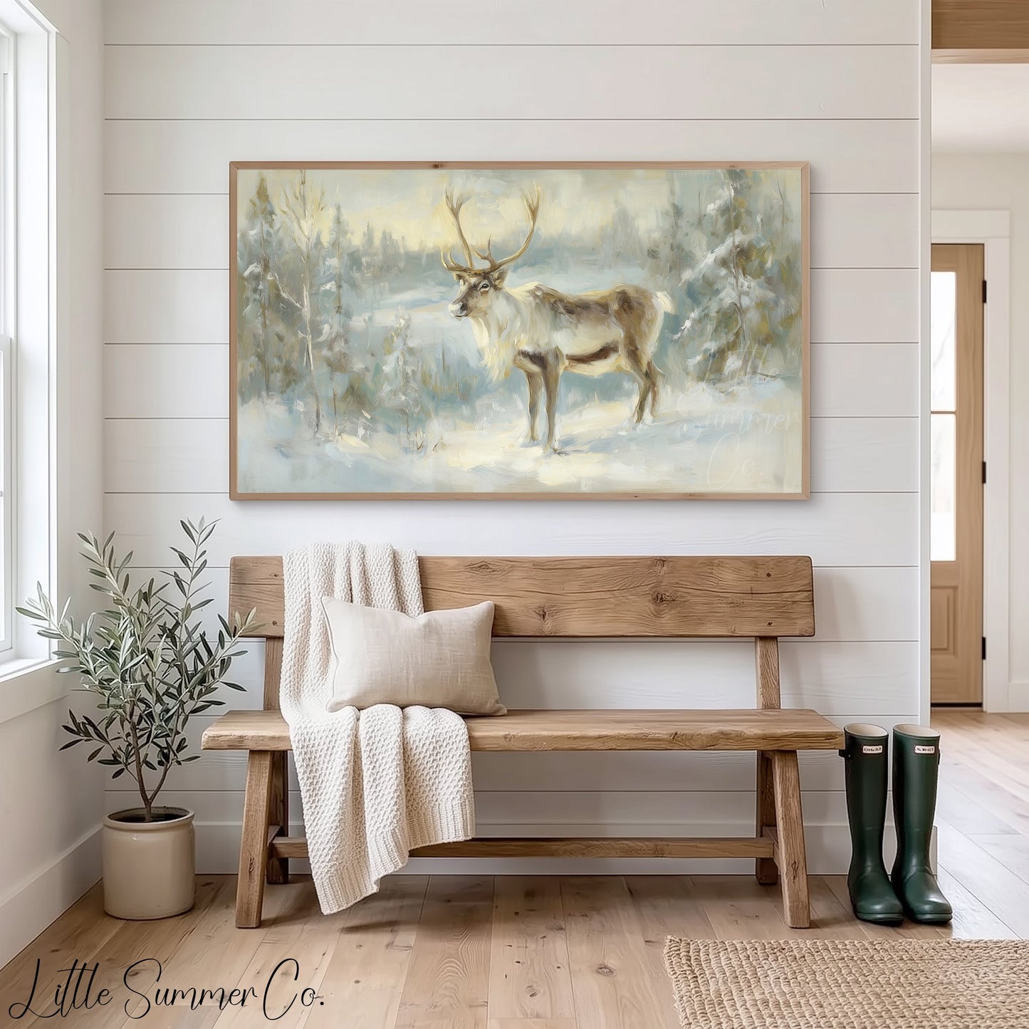 Winter Reindeer Frame TV Art displayed on a TV