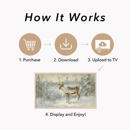 Winter Reindeer Frame TV Art displayed on a TV