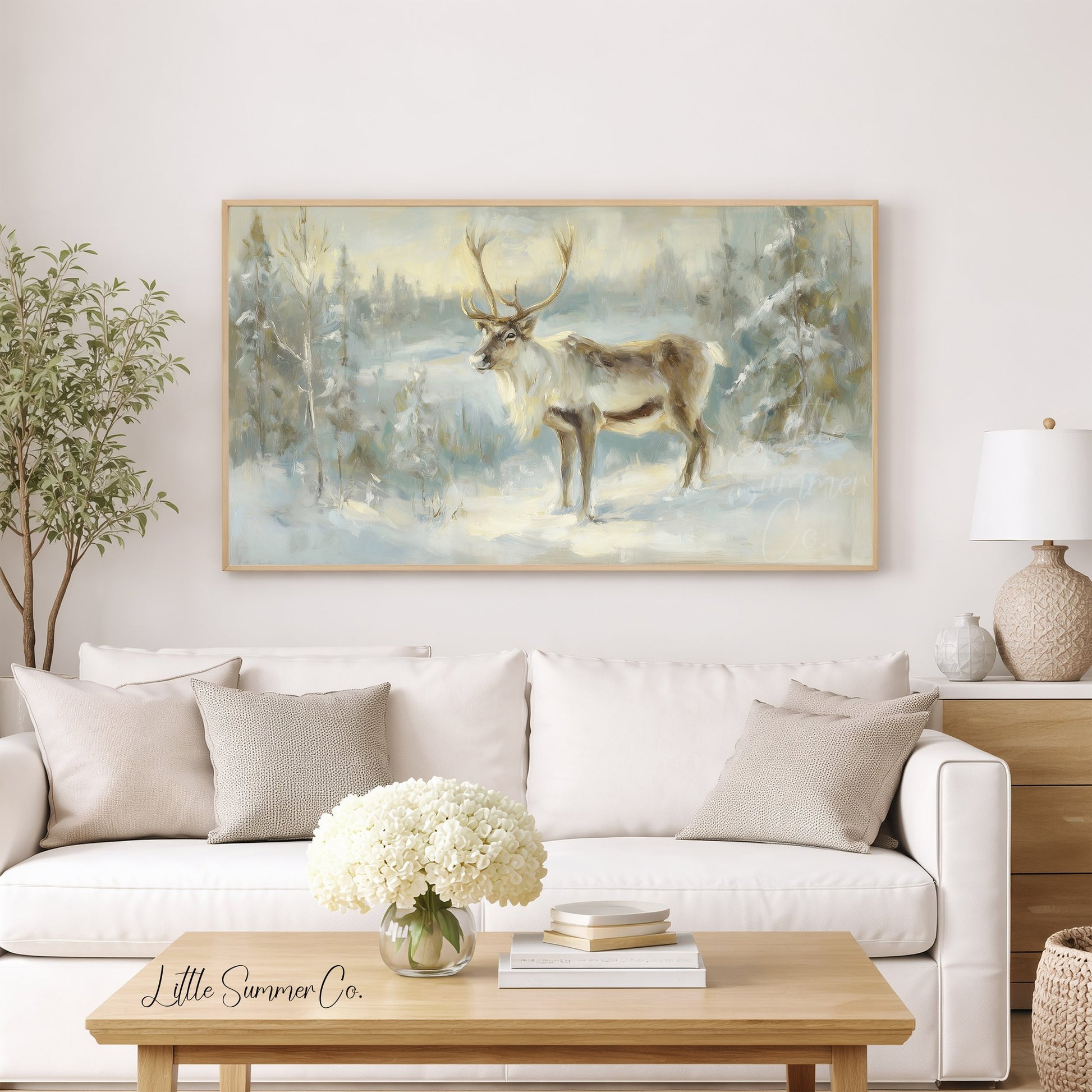 Winter Reindeer Frame TV Art displayed on a TV