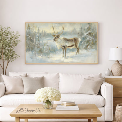 Winter Reindeer Frame TV Art displayed on a TV