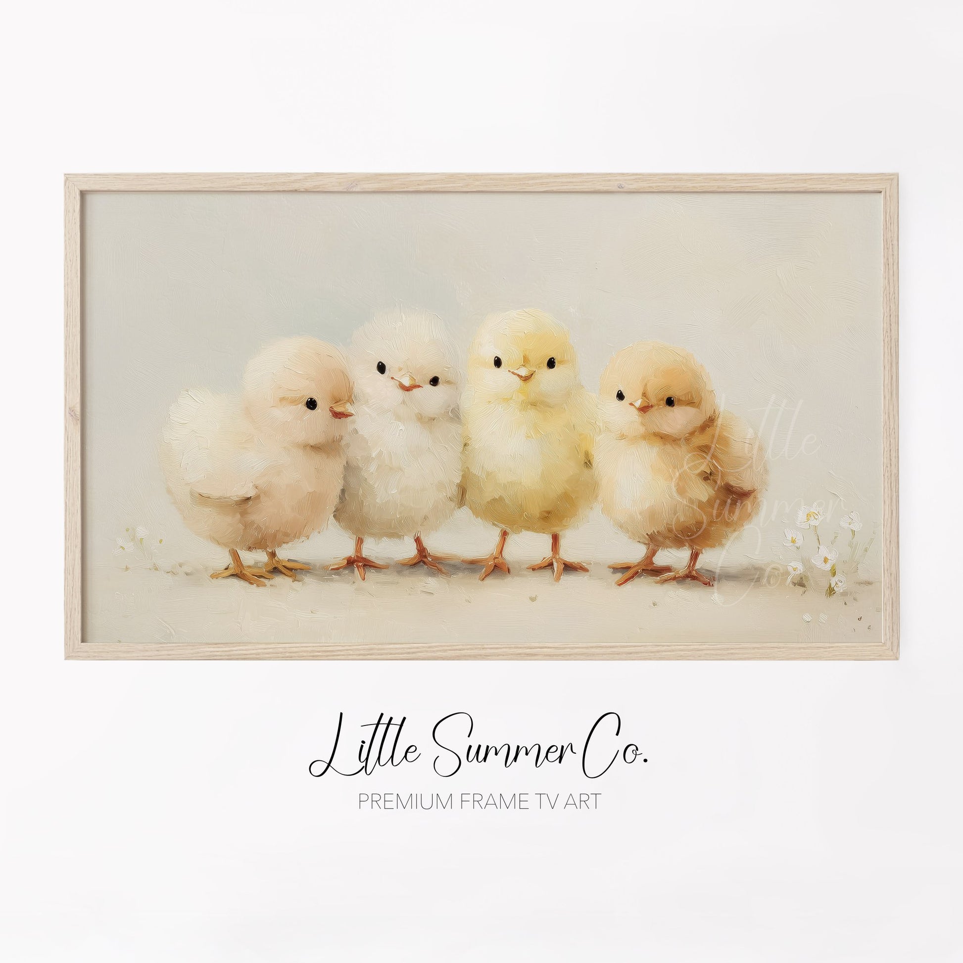 Four Chicks Frame TV Art displayed on a TV