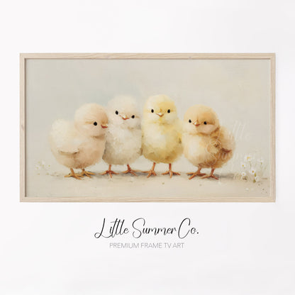 Four Chicks Frame TV Art displayed on a TV