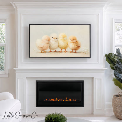 Four Chicks Frame TV Art displayed on a TV