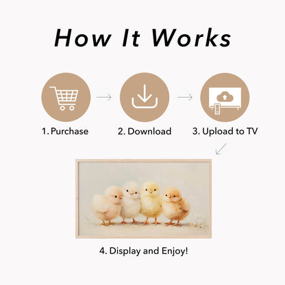 Four Chicks Frame TV Art displayed on a TV