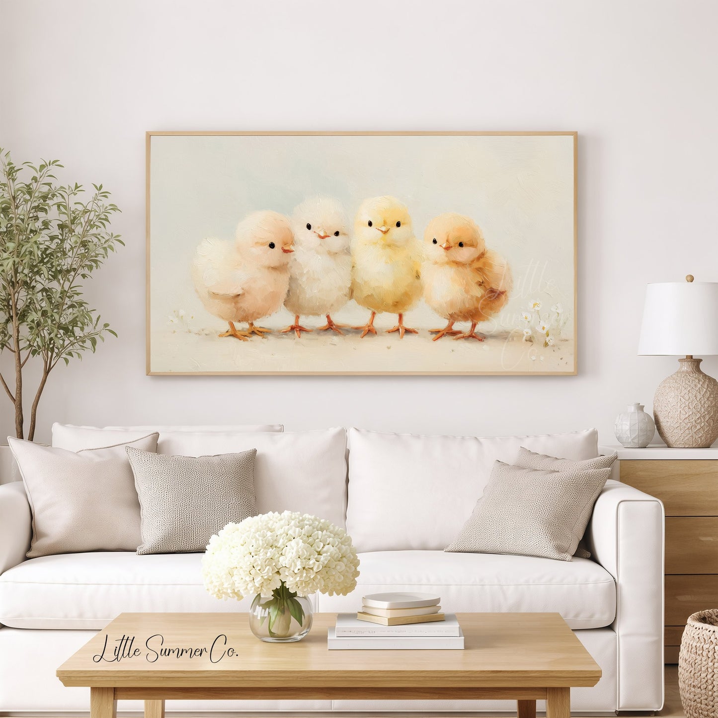Four Chicks Frame TV Art displayed on a TV