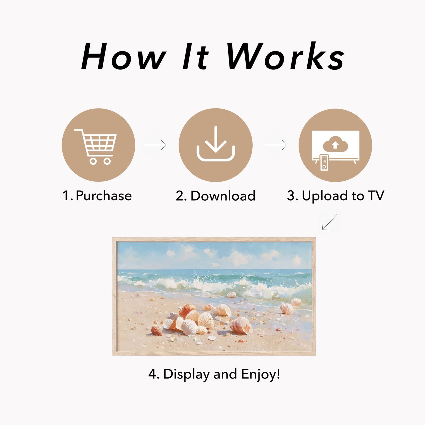 Beach Shells Frame TV Art displayed on a TV