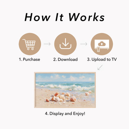 Beach Shells Frame TV Art displayed on a TV