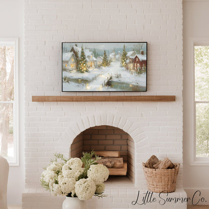 Glowing Christmas Village Snow Frame TV Art displayed on a TV