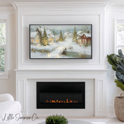 Glowing Christmas Village Snow Frame TV Art displayed on a TV