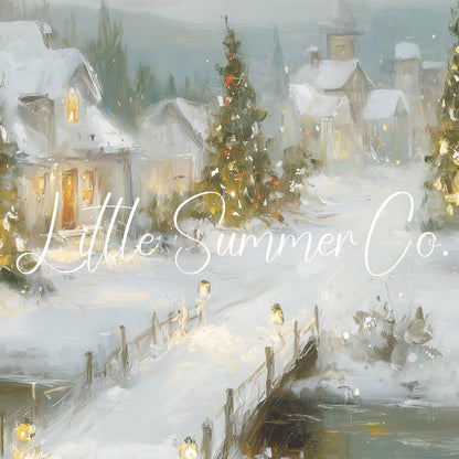 Glowing Christmas Village Snow Frame TV Art displayed on a TV