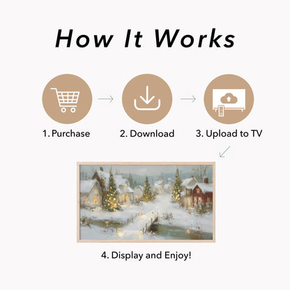 Glowing Christmas Village Snow Frame TV Art displayed on a TV