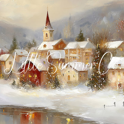 Warm Christmas Town Winter Evening Frame TV Art displayed on a TV