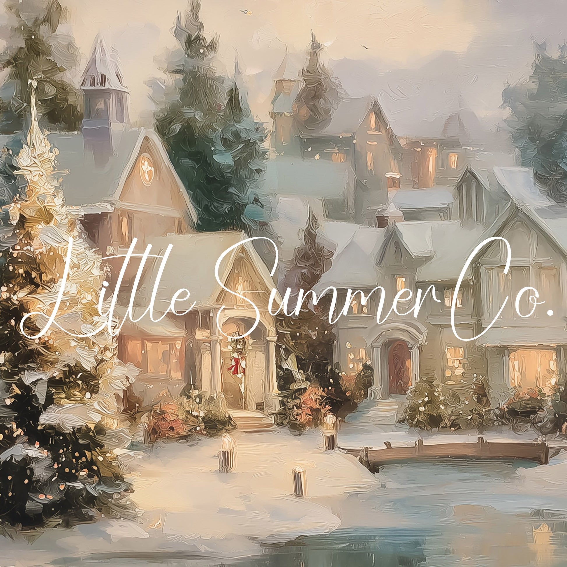 Christmas Village Pond Frame TV Art displayed on a TV