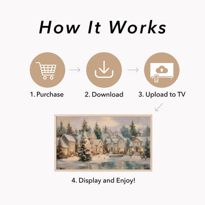 Christmas Village Pond Frame TV Art displayed on a TV