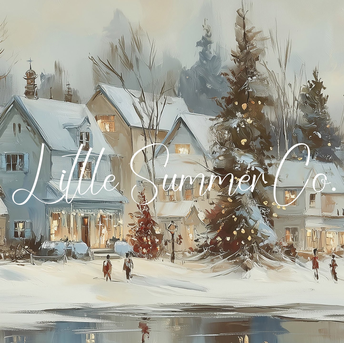 Christmas Village Lake Frame TV Art displayed on a TV
