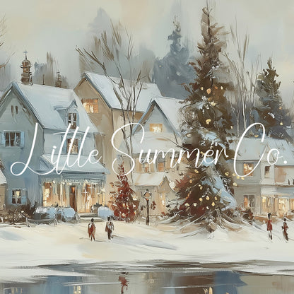 Christmas Village Lake Frame TV Art displayed on a TV