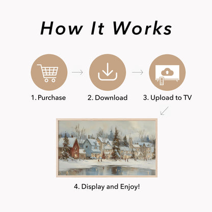 Christmas Village Lake Frame TV Art displayed on a TV