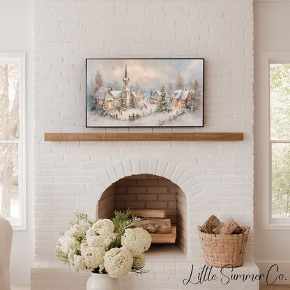 Christmas Church Square Frame TV Art displayed on a TV