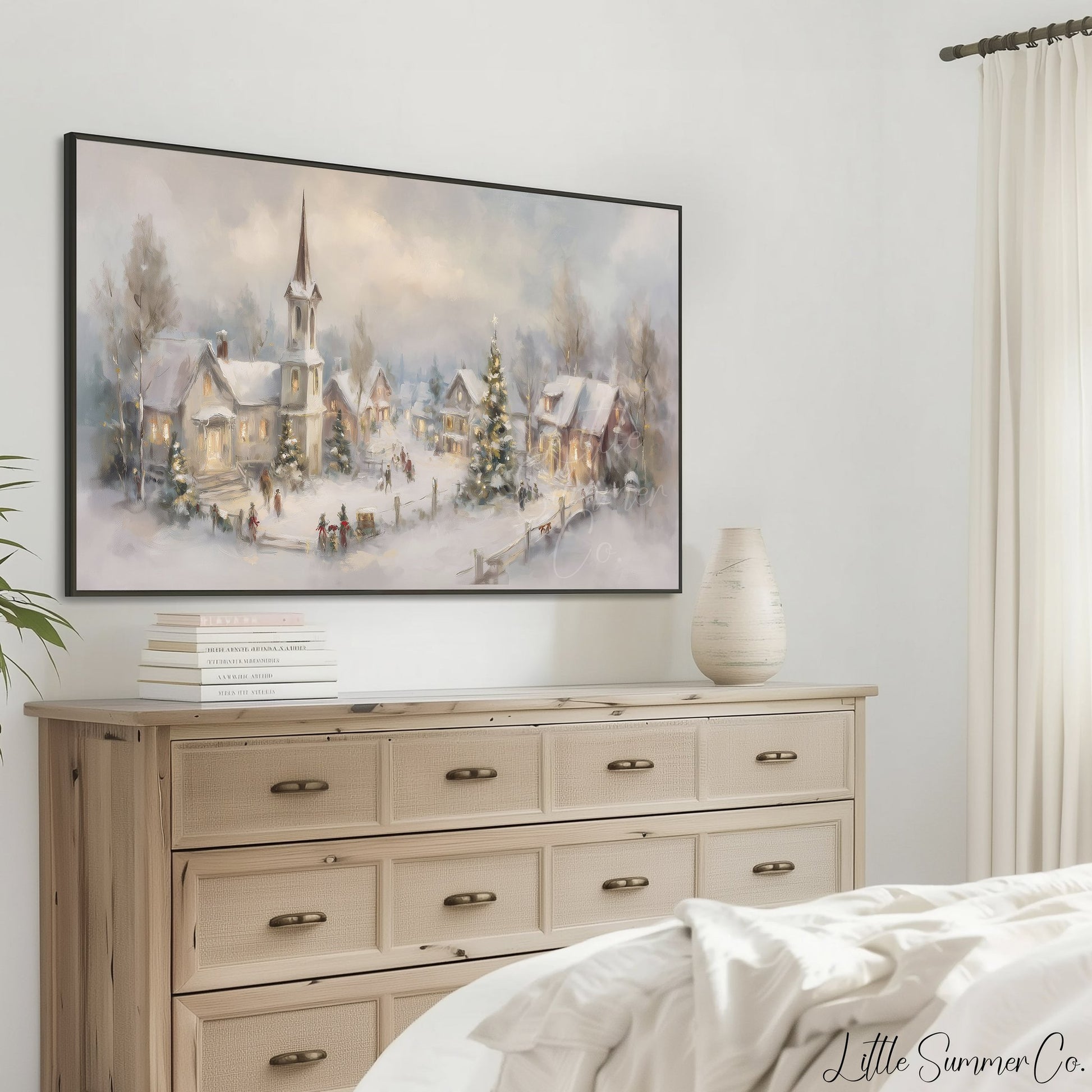 Christmas Church Square Frame TV Art displayed on a TV