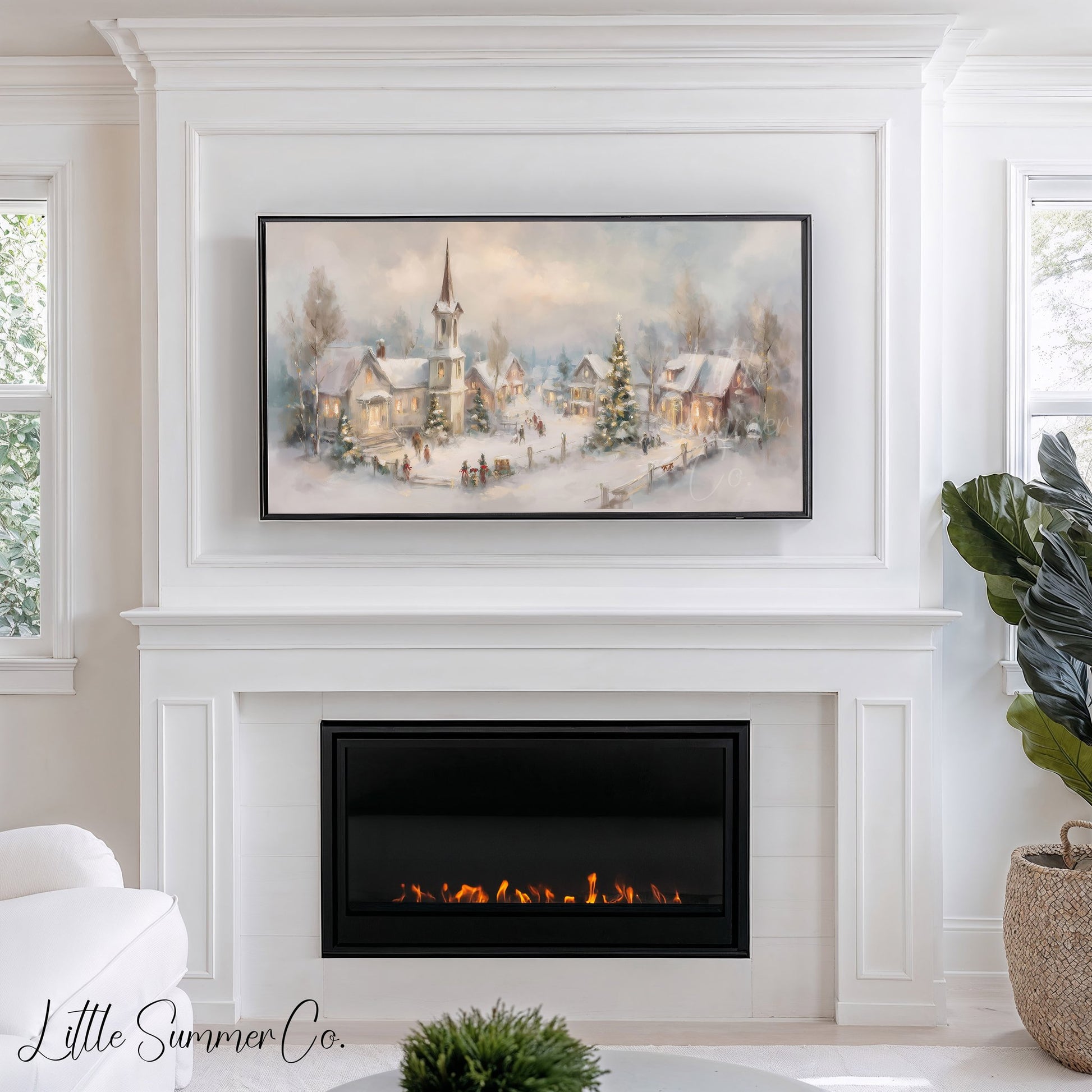 Christmas Church Square Frame TV Art displayed on a TV